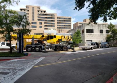 Blue's Crane Service crane at Presbyterian Hospital.