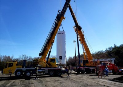 Two cranes performing a lift for Blue's Crane Service.