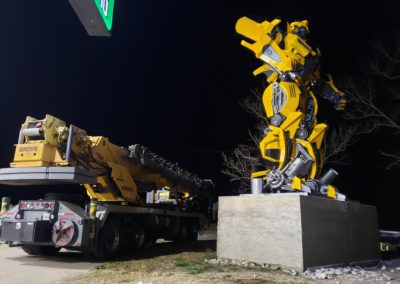 Blue's Crane Service crane after lifting and placing a Bumblebee Transformer.