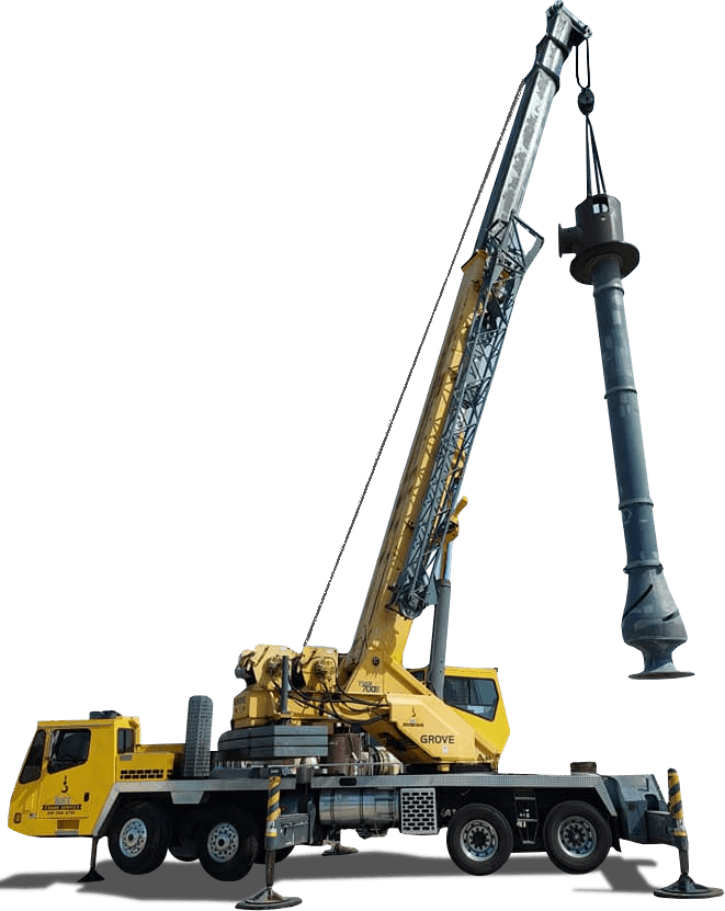 Crane stabilized and preforming a lift.